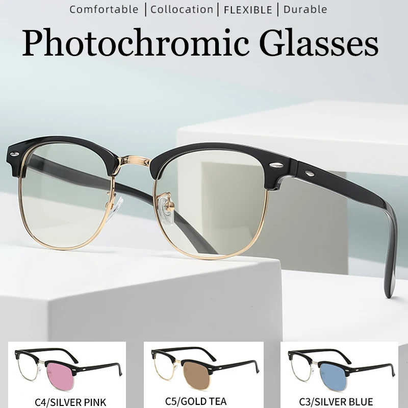 FEISHINI Blue Photochromic Glasses Men Anti Blue Light Blocking Color