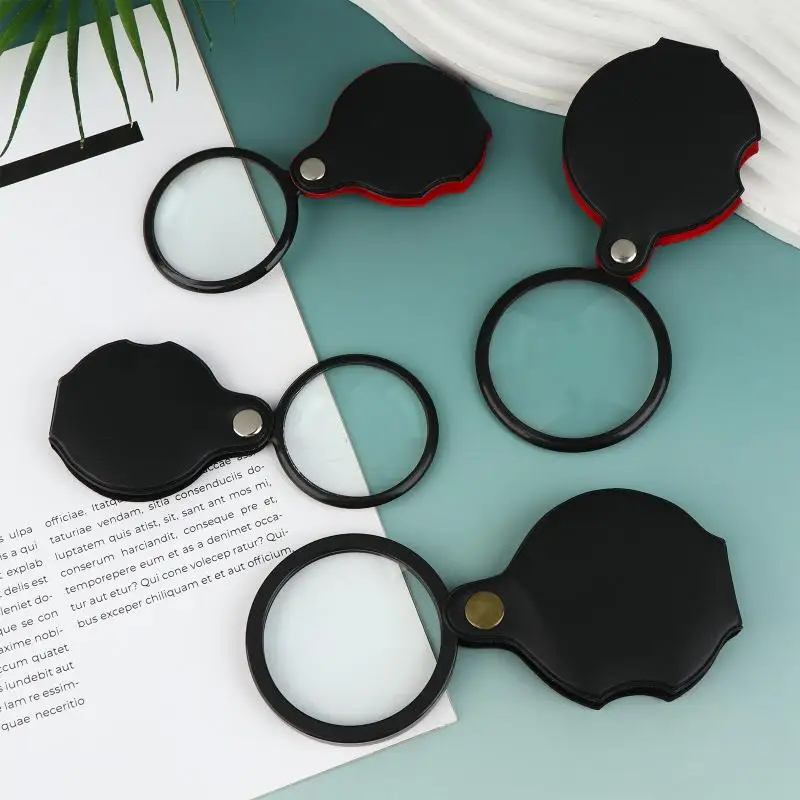 Convenient Folding 8X Mini Magnifier, Packed in Leather Case, Suitable for Jewelry Loupe, Offered in 50/60/70MM Varieties