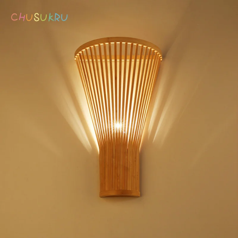 New Chinese Living Room Lamp Modern Simple Bamboo Wall Lamp Creative Hand-woven  Wall Decor Lights
