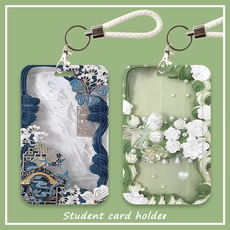 Transparent Flower Card Holder - Hard Plastic ID Badge Case with Sliding Cover for Student Cards (Cute Ins Style)