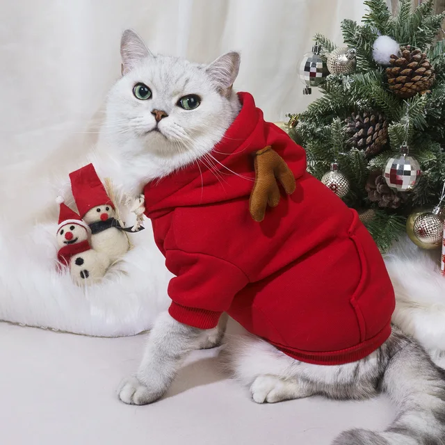 Pullover de Noël pour Chien Renne - Sweat à capuche pour petits, jouets, mini et moyens races - Chaleur en polyester tissé pour 5