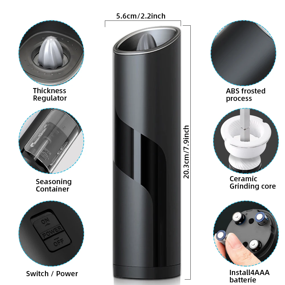Electric Salt or Pepper Grinder Battery Operated Gravity with Light Switch Button Automatic Mill