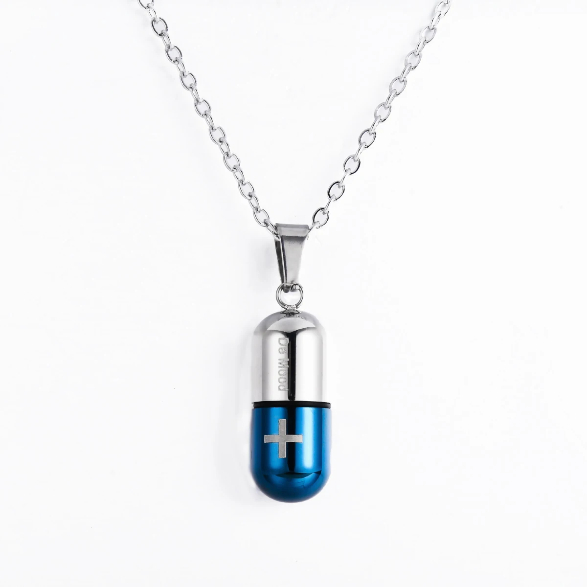 Fashion Pill Case Capsule Pendant Necklace Stainless Steel Mens Womens, 20inch Chain, Cross Medicine Keepsake Pendant Necklace 6