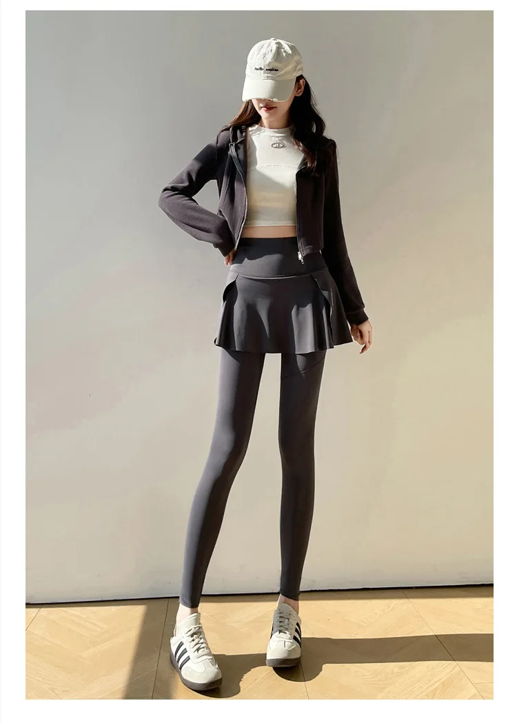 Neue frauen Eine Gefälschte Zwei Culottes Laufen Fitness Leggings Hohe Taille Abnehmen Yoga Casual Hosen Butt Lift Sexy Leggins push-Up – Detail 9