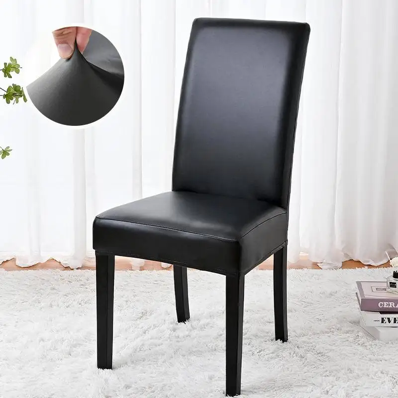 

Pu Leather Chair Covers Waterproof Oilproof Stretch Solid Colour Modern Chair Protector Cover Slipcover for Home Wedding Kitchen