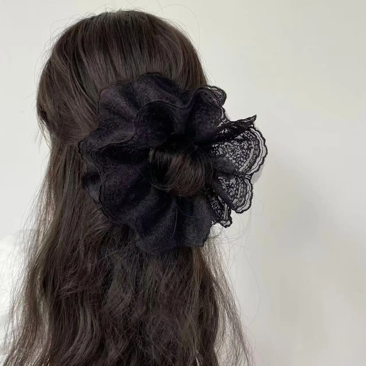 1PC Elegant Lace Scrunchies Set, Black/White/Pink Hair Ties, Romantic Hair Accessories for Women and Girls
