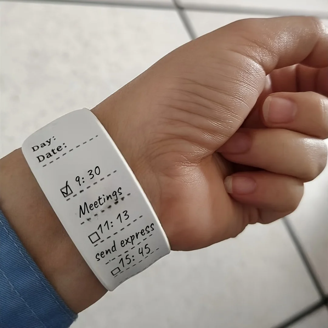 실리콘 손목밴드형 자 4종 세트, 쓰고 지울 수 있는, 재사용 가능한 메모용 손목밴드, 쓰고 지울 수 있는 메모 실리콘 스냅 밴드