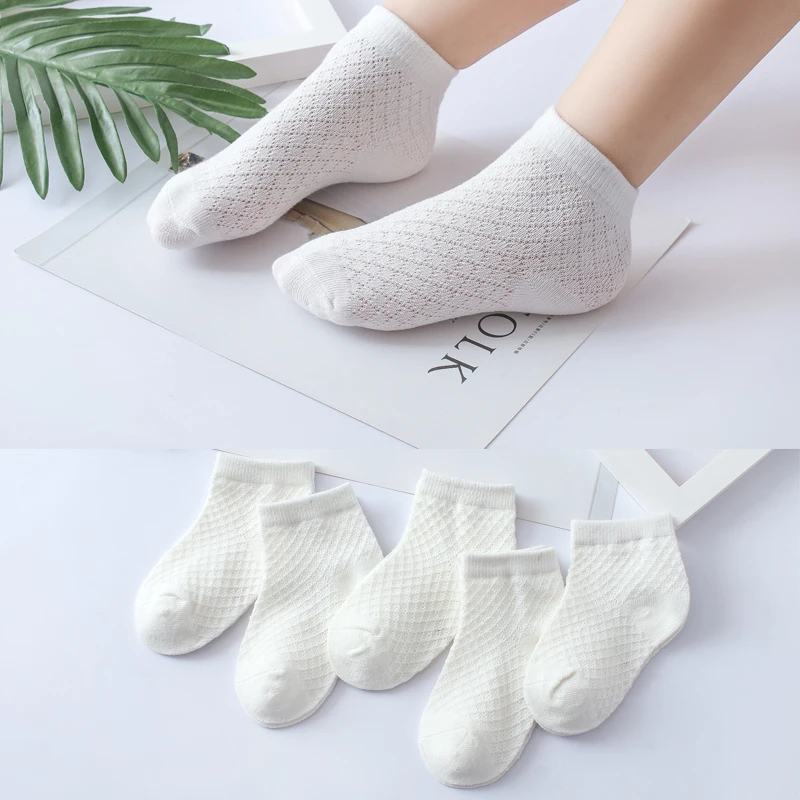 Summer White Mesh Children Cotton Socks Boys Girls Sports socks Spring Baby Skin-friendly Cotton socks  5Pairs 2