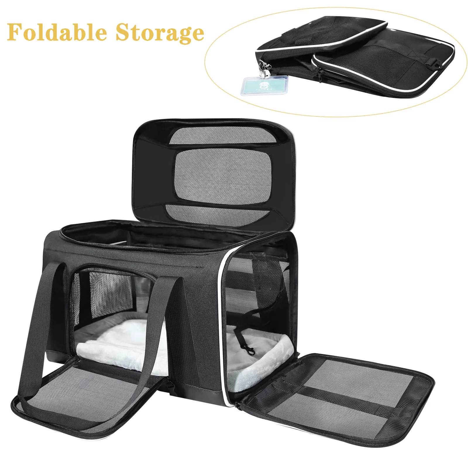 Pet Carrier Bag Petskd Top-Expandable Soft Small Dog Cat Carrier with Safety Zipper and AntiScratch Mesh Major USA Airlines Approved