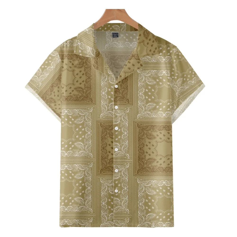 

Hot Sale Men's Cuban Shirt Branch European texture Print Retro Summer Hawaii Short Sleeve Chemise Homme