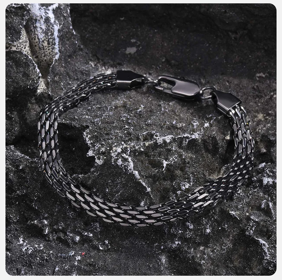 Vnox leichte 6mm Unisex-Ketten armbänder, schwarz goldfarbenes Netzglieder-Ketten armband für Frauen Männer, zierlicher einfacher Schmuck – Detail 6