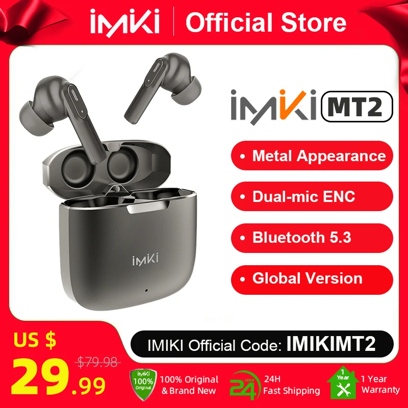 Фото IMIKI MT2 наушники-вкладыши с двойным микрофоном, Спортивная гарнитура с шумоподавлением и ENC, BT 5,3, IPX4, водонепроницаемые беспроводные наушники HiFi №1