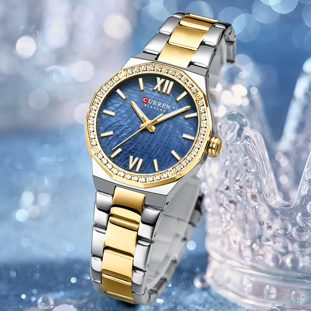 Women's Watch CURREN 2025 Romantic Luxury Dial with Rhinestones Stainless Steel Band Slim Wristwatch for Ladies Waterproof