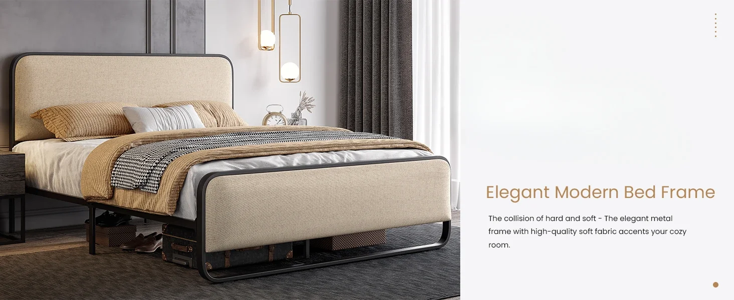 Description Picture 2 of itemBed Frame, with Curved Upholstered Headboard and Footboard, Large Under Bed Storage, No Box Spring Needed, Queen Size, Bed Bases