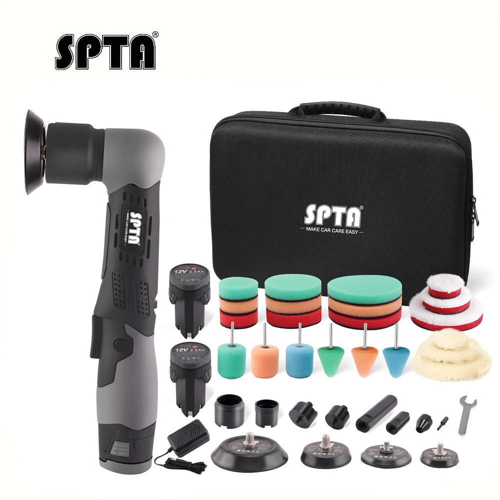 SPTA Mini Cordless Polisher For Car Detailing 2x2.0Ah Batteries Dual Action Rotary er Auto Machine Set With Polishing Pads car polisher
