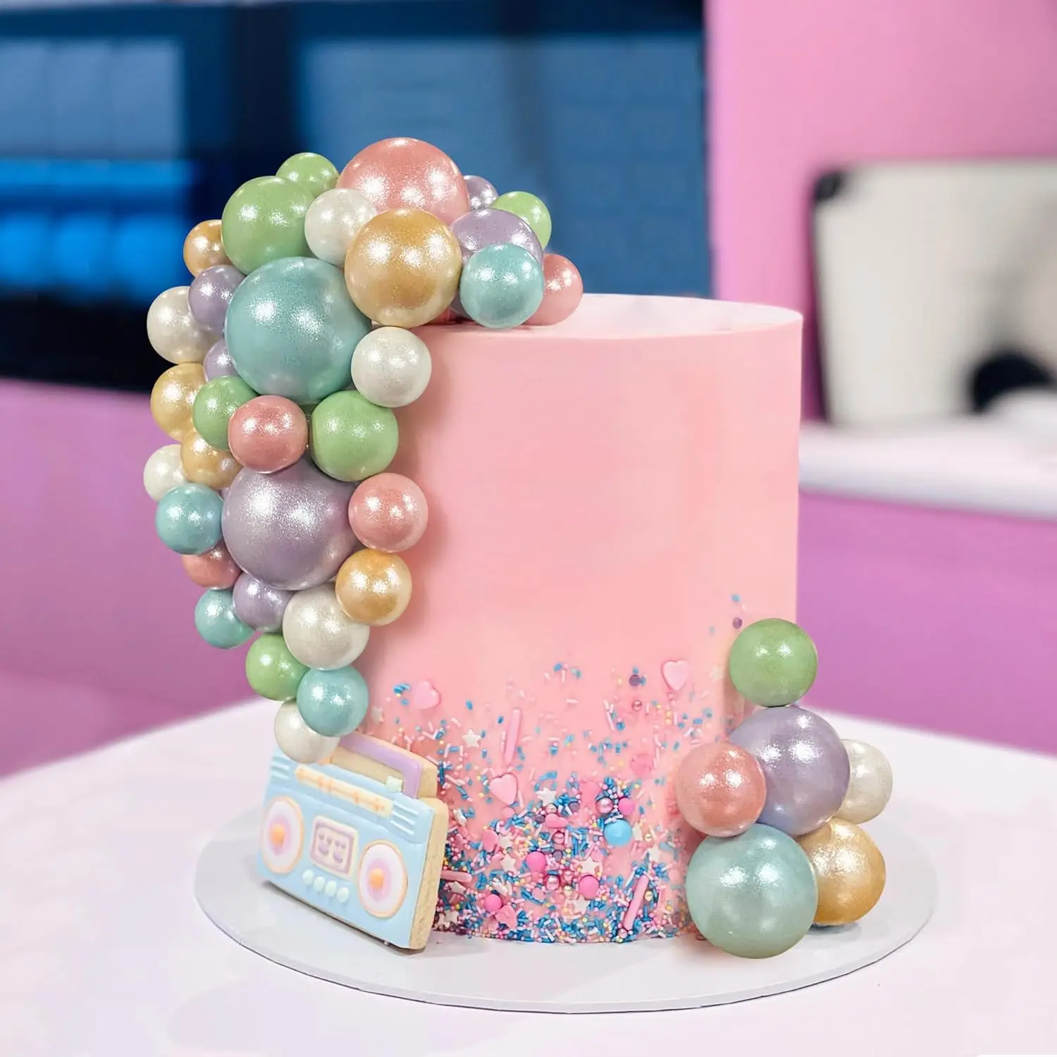 56 Stück Kugel-Kuchenaufsätze – bunte Perlen-Kuchendekorationen für Geburtstag, Hochzeit, Cupcakes, Ball, Partyzubehör, DIY-Dessert-Dekoration – Detail 39