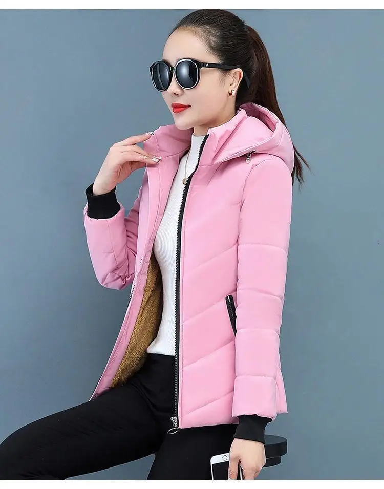 Women'S Short Winter Lambswool Down Cotton Jacket 2025 New Plus Velet Warm Cotton Coat Korean Loose Hooded Parkas Outerwear