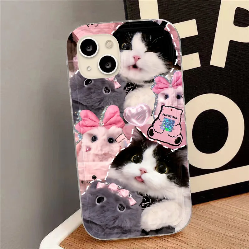 Korean Lovely Cat Pink Phone Case - Cute Kitten Soft Clear Shockproof Cover