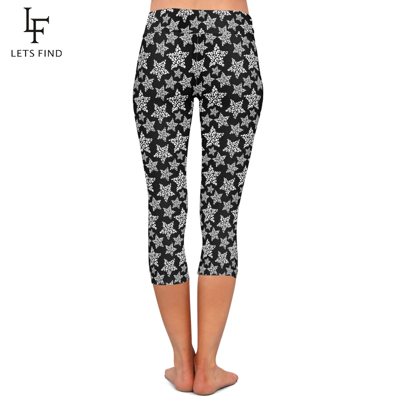LETSFIND 3D Stars In Leopard Spots Printed Women Capri Leggings Fashion High Waist Soft Fitness Pants Summer