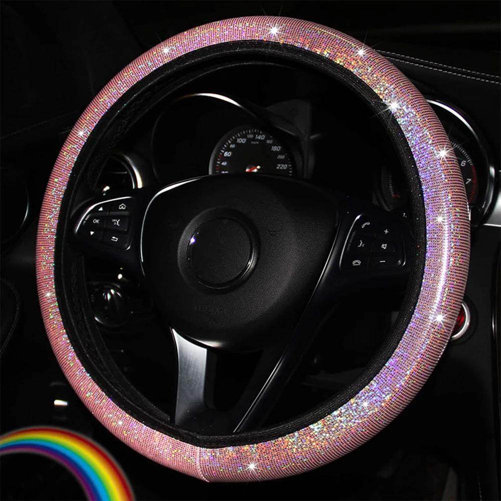 

Pink Diamond Car Steering Wheel Cover Rhinestones Crystal Auto Wheel Covers Cases For Lady Girls Car Accessories Car Styling