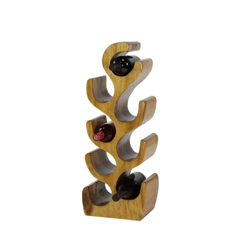 

1-Piece Wine Stand 11‘’ X 28“ Brown Teak Wood Tree Shaped 8 Bottle Wine Rack Vine Holder Kitchen Accessories for Home Bar Shelf