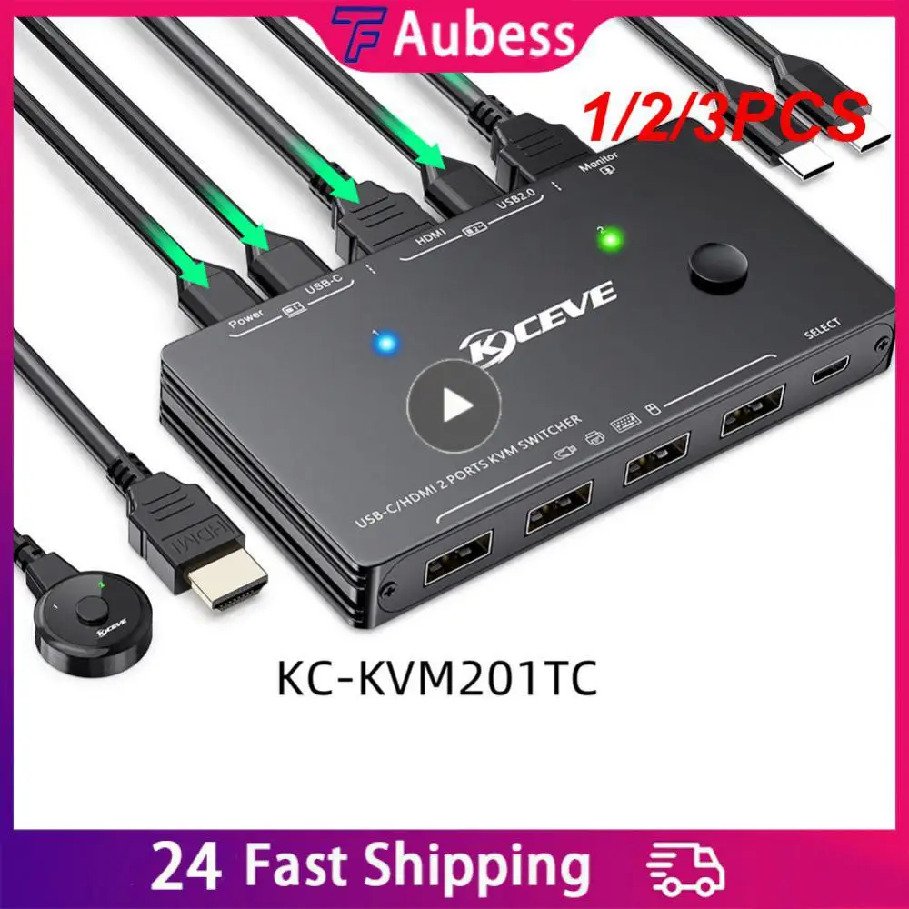 

1/2/3PCS Type-C KVM Switch 2 In 1 Out 4K 60Hz USB KVM Switch Support PD Charg For 2 Computers Share 1 Monitor And 4 USB