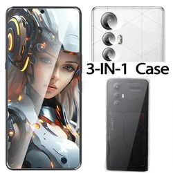 3 - in - 1 Protective Case with Camera and Screen Tempered Glass for CUBOT MAX 5 (Transparent)