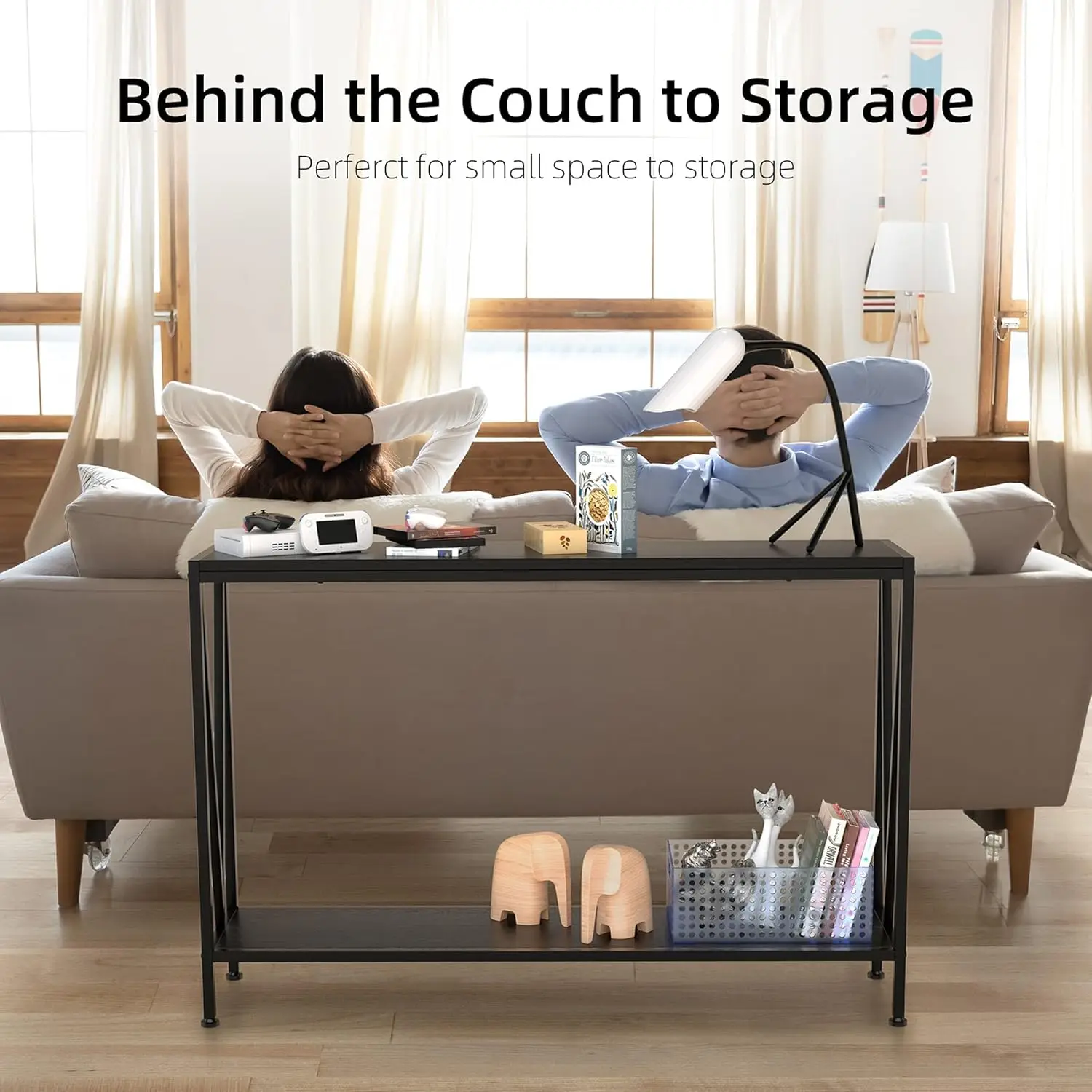 2-Tier Narrow Console Sofa Side Table for Entryway Hallway Living Room, Premium Entryway Furniture,(Black)