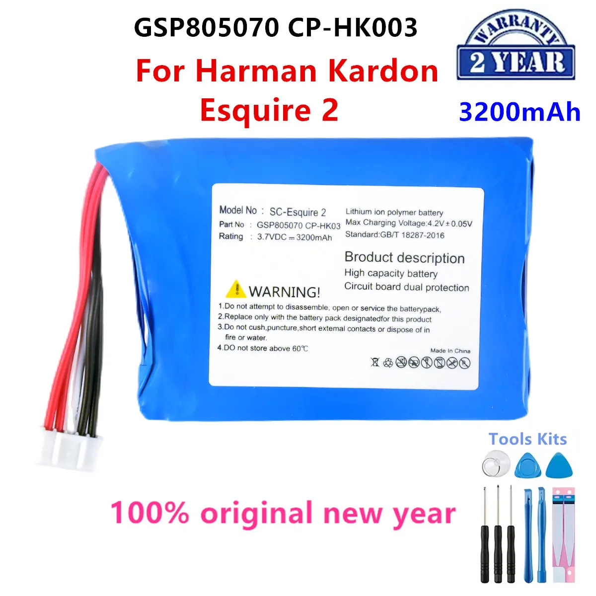 

Original GSP805070 CP-HK003 3200mAh For JBL Harman Kardon Esquire 2 Bluetooth Wireless Speaker Replacement Battery+Tools .