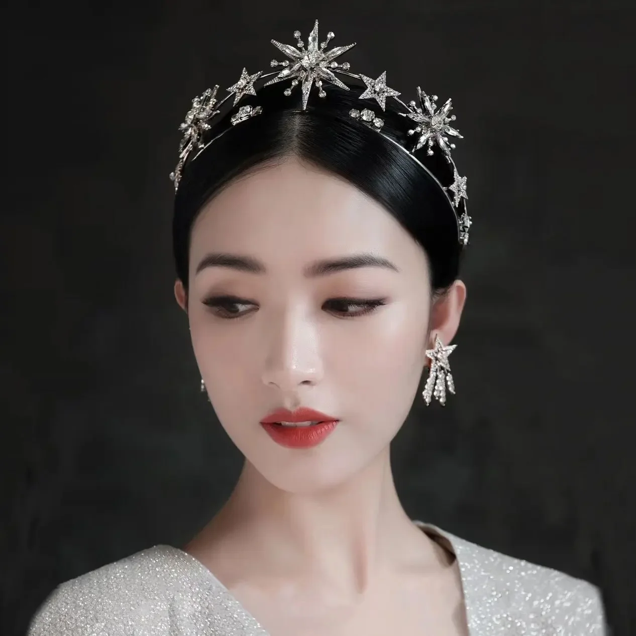 Vintage European 6-Point Star Wedding Crown Tiaras Rhinestone Diadem Princess Women Headband Bridal Hair Accessories hair accessory hair headdress bridal headwear hair band crown