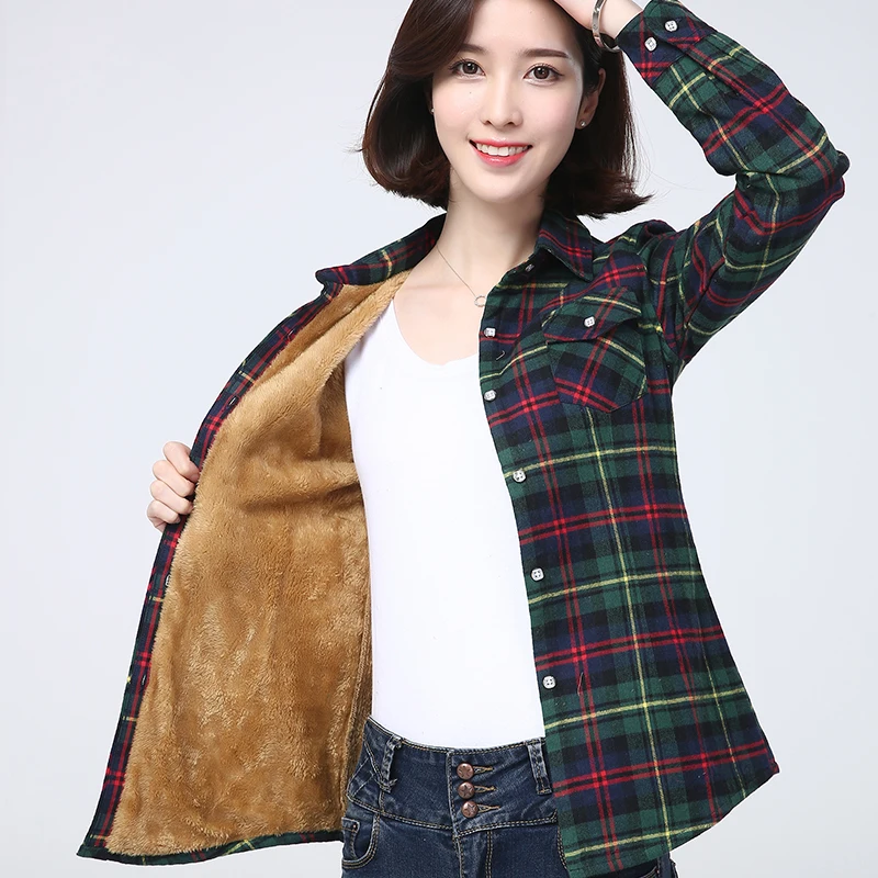 2023 Winter New Plus Thick Women's Warm Plaid Shirt Coat Lady Casual Fleece Velvet Jacket Tops Hot Women Clothes Outerwear 5