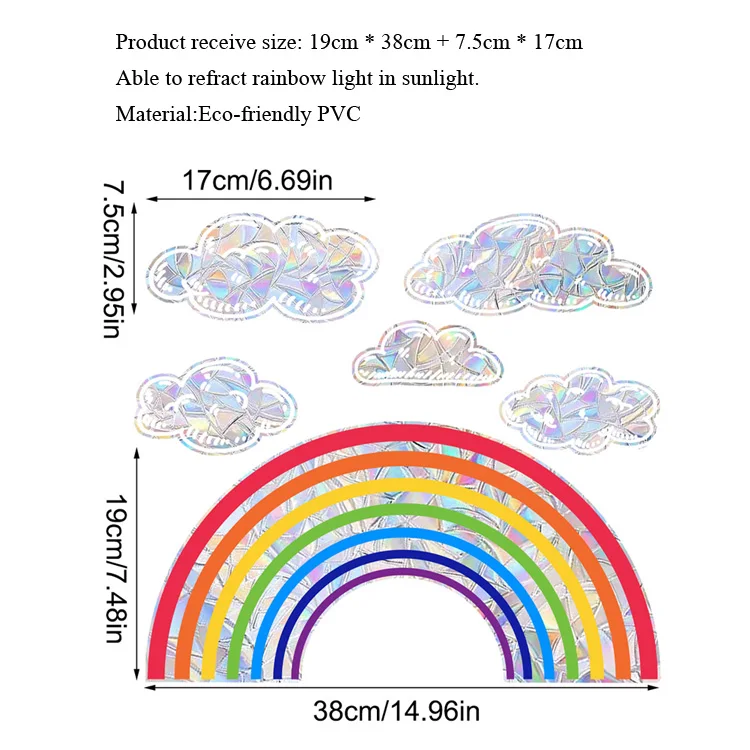 Bunte Regenbogen-Wolken Fensteraufkleber Regenbogen-Glasfenster-Dekor Wandtattoos Heimdekoration Selbstklebende Elektrostatische Wandbilder – Detail 1
