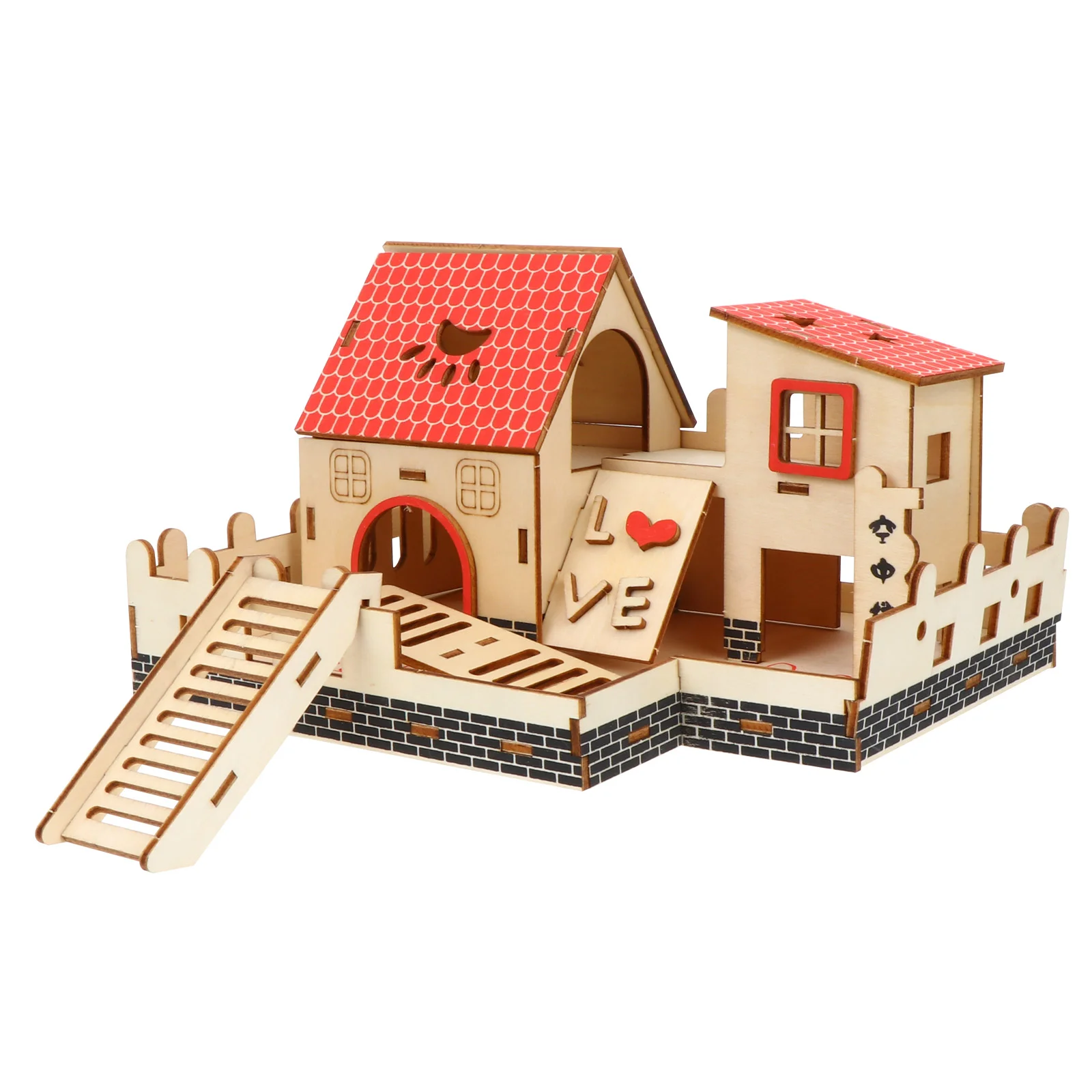 

Wooden Hamster House Hamster Hideout Wooden Hut Small Animals Double Layer Villa Rat House Cage Exercise Toy with Ladder Board
