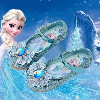 Disney Frozen Princess Elsa Cartoon Soft Sole Sandals Baby Girl Princess Shoes Crystal Shoes Children Flat Girl Leather Shoes 1