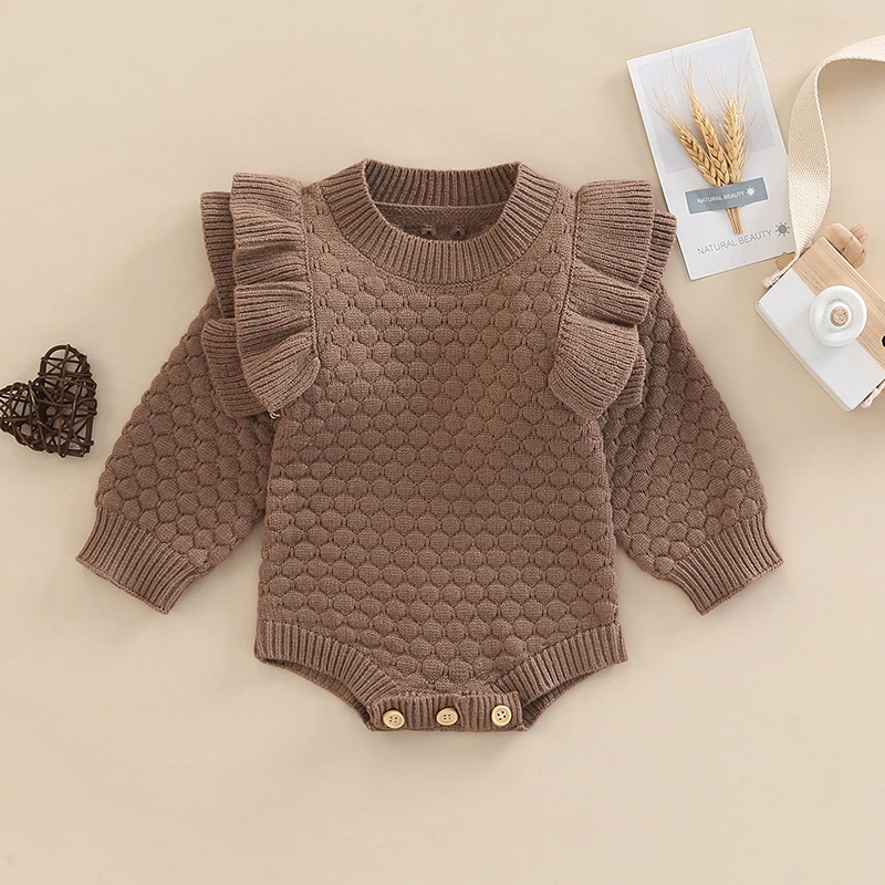 Newborn Baby Girl Long Sleeve Jumpsuit Shoulder Ruffles Decoration