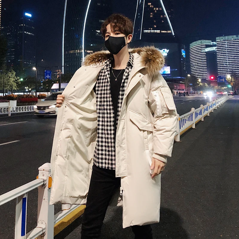 Mid-Length Couple down Jacket off-Season New Hooded Fur Collar Fashion Loose Men's and Women's Warm Coat Fashion