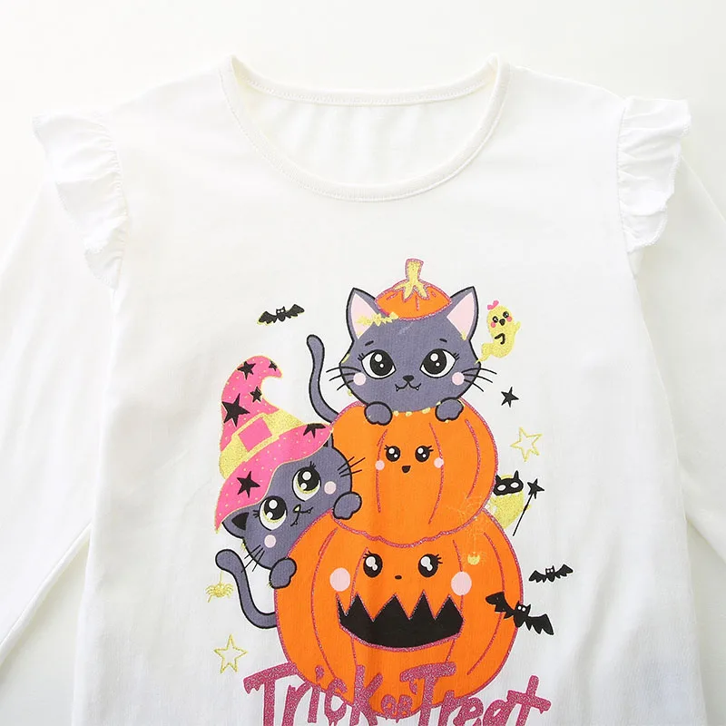 2025 New Children's Clothing for Baby Girls Halloween Tops Cartoon T-shirt Cotton for Kids Clothes 2-7 year
