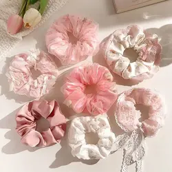 Elegant Floral Hair Accessory Set - Luxurious Ponytail and Headband Collection (7 Pieces) (7pcs pink A)