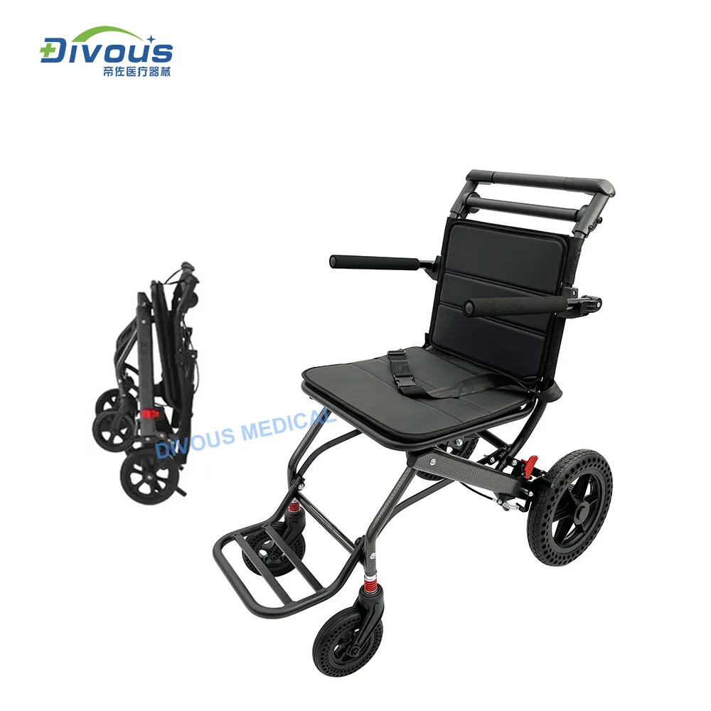 New Product Aluminium Alloy Foldable Ultralight Travel Manual Wheelchair For Airplane Airport Disable Elderly Trolly