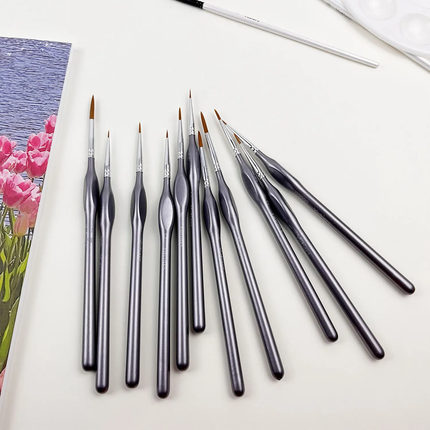 [High-Quality Thin Precision Brushes] 11pcs Fine Detail Micro Brush Set with Gourd Handles - Ideal for Acrylic Art, Miniatures 3