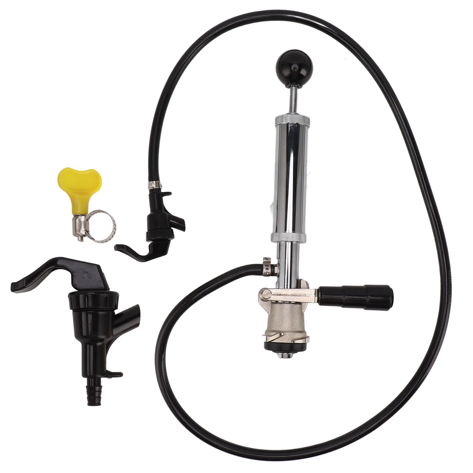

Beer Keg Pump 4in D System Chrome Iron Easy Operation Tight Sealing Keg Tap with Faucet Hose for Party Picnic Events