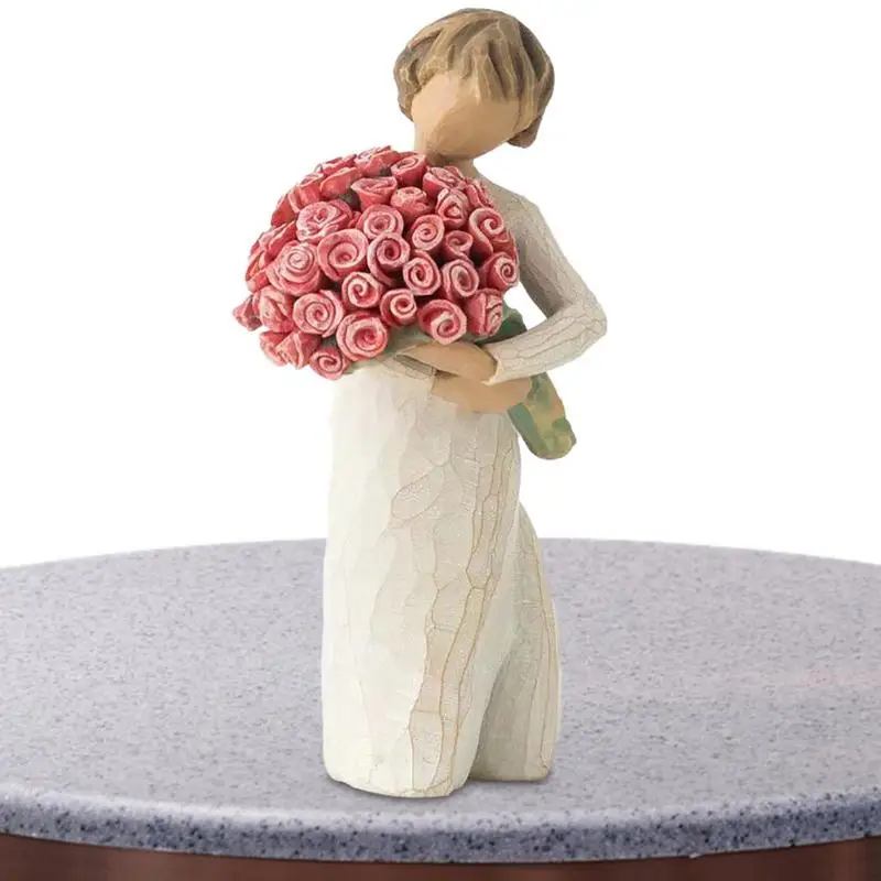 Engraved Hand Painted Figure Imitation Wood Carving DIY Love Couple Statue Ornament Nativity Collection Decorative Statue