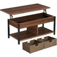 Lift Top Coffee Table with Hidden Storage Compartment and 2 Rattan Baskets, 41.7" Retro Central Table with Wooden Lift Tabletop 1