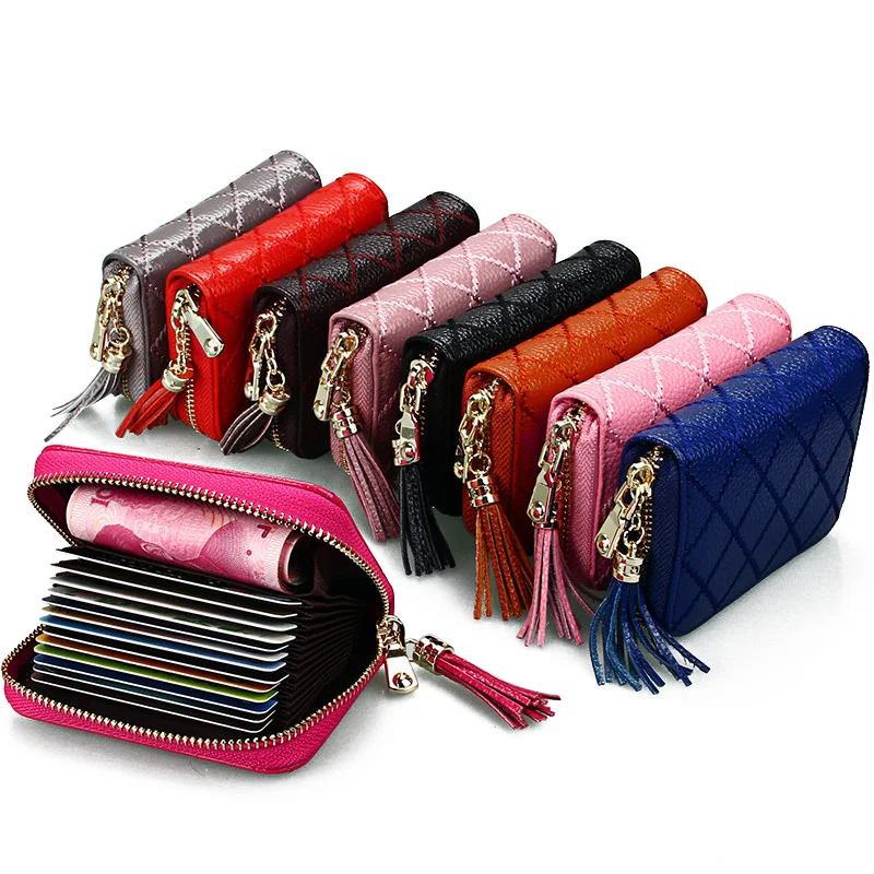 

Genuine Leather RFID Women Wallets Plaid Accordion Card Bag Real Leather Ladies Coin Purse Clutches Organ Credit Card Holder