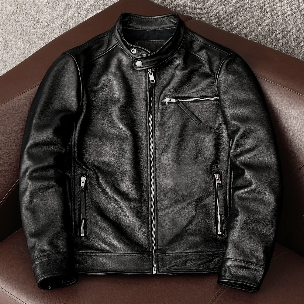 Men's Spring Jacket Motorcycle Jackets Man Genuine Leather Blazer Slim Fashion Biker Coat Cowhide Male Clothing men leather jacket