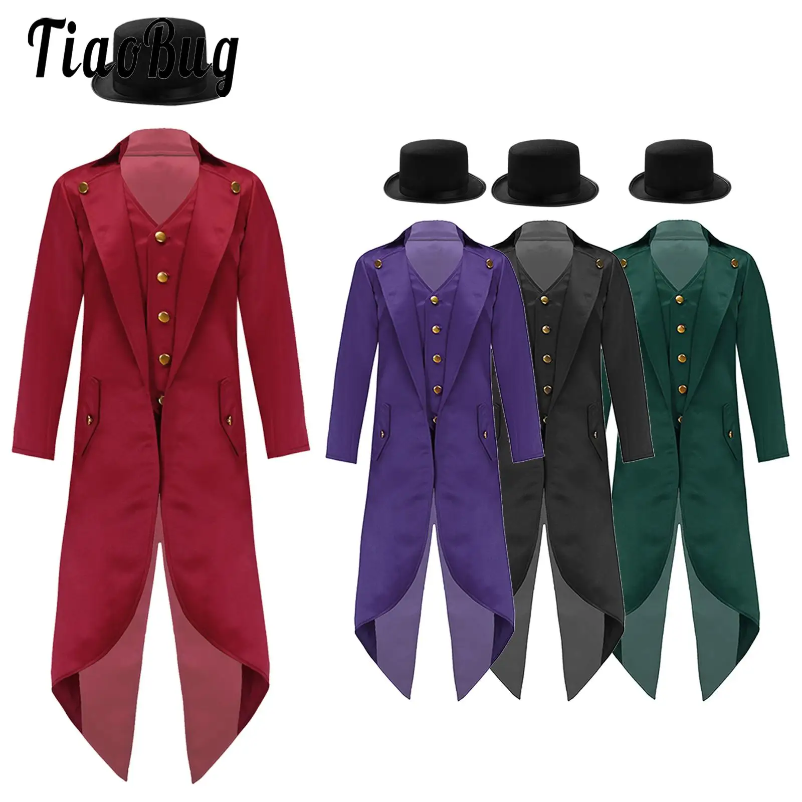 Bambini Ragazzi Vintage Steampunk Tailcoat Jacket Costume Di Halloween Gothic Abbigliamento Medievale Uniforme Da Corte Mago Ringmaster Cosplay