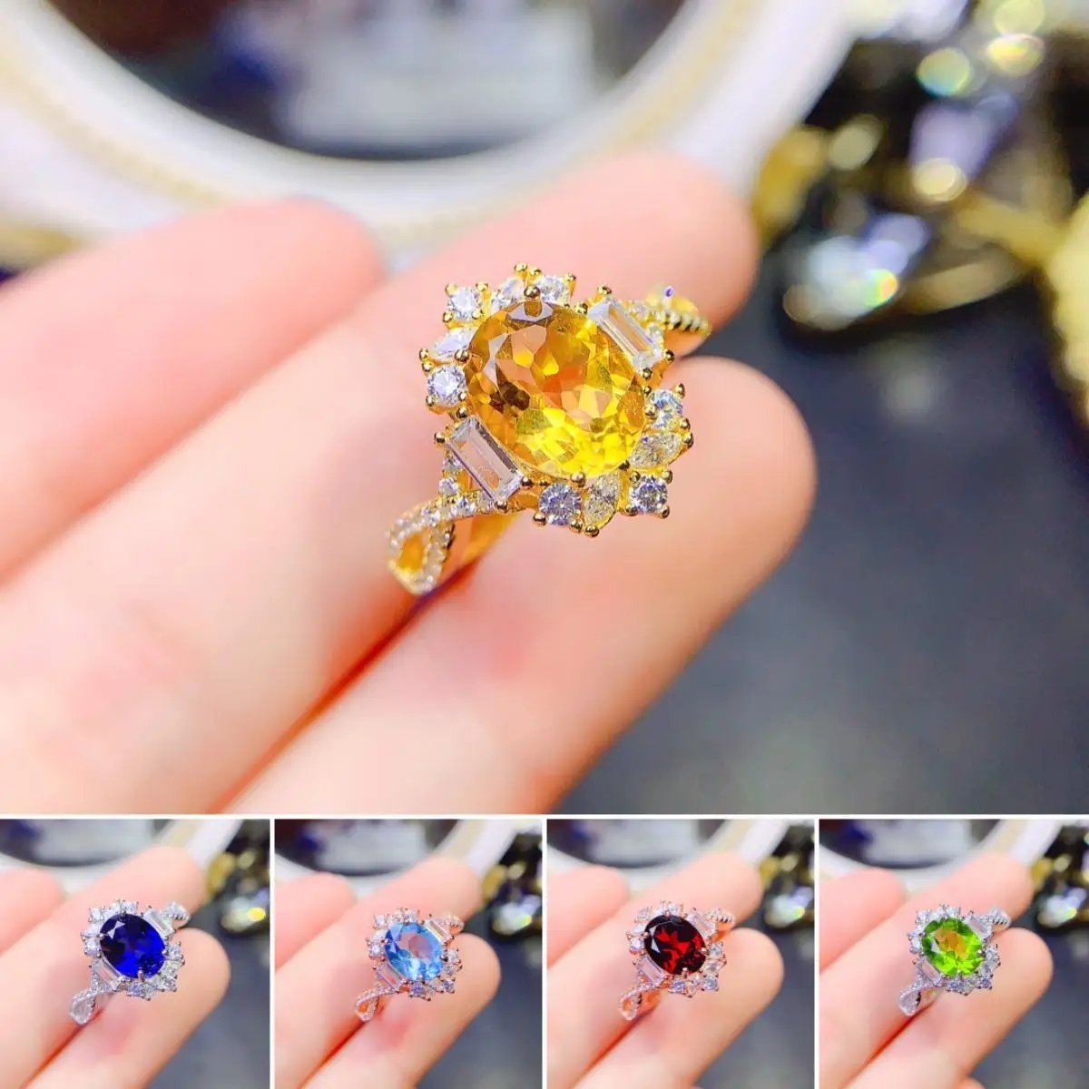 

FS 7*9 Natural Sapphire/Garnet/Citrine Ring S925 Sterling Silver With Certificate Fine Charm Weddings Jewelry for Women MeiBaPJ
