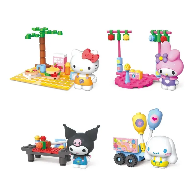 Hello Kitty Sanrio Building Block Set Anime Figure My Melody Kuromi Cinnamoroll Doll PVC Twisted egg toys Child Birthday Gift
