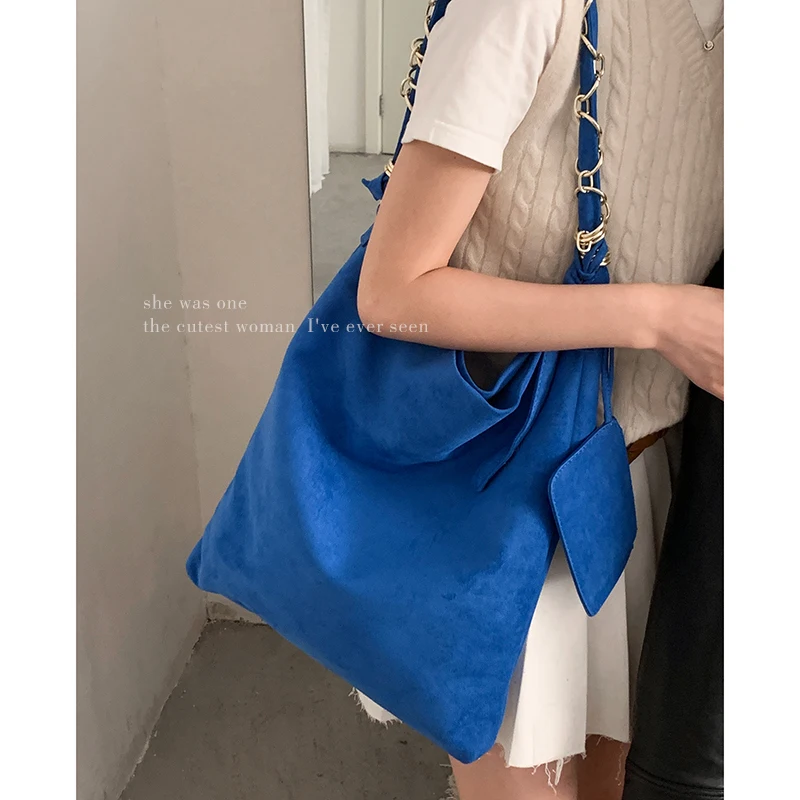 Retro Frosted Bucket Bag For Women Trendy Large Capacity Suede One Shoulder Bags Korean Style Commuting Brown Crossbody Pack