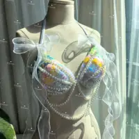 Bikini Mermaid Role Play Bra Aquarium Beach Corset Sequin Triangle Lace Up Bra Mermaid Performance Bra 4